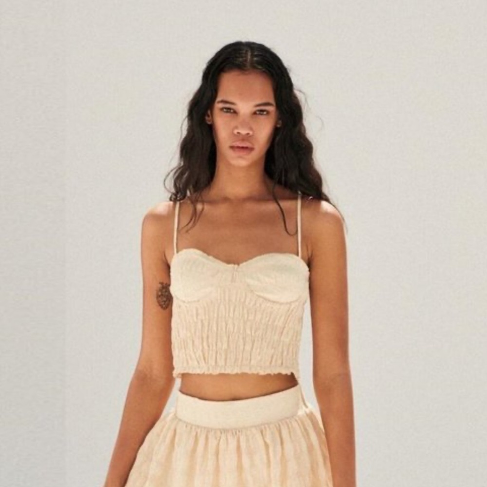 NWT Zara textured gingham ruched stretch bustier crop top in size large
